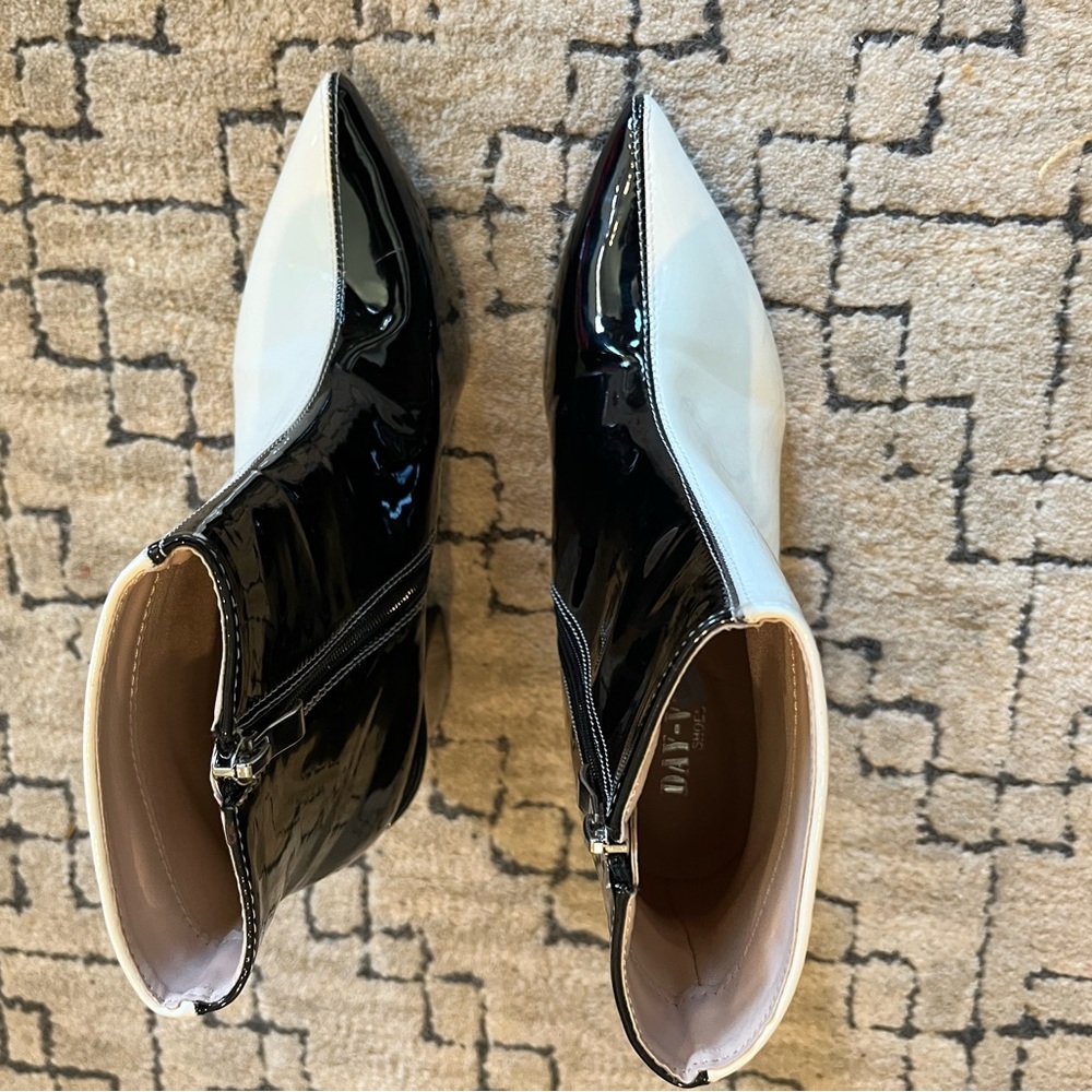 Black and white patent leather ankle boots! Size 7. Like new!